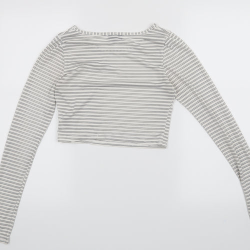 Topshop Womens White Striped  Basic T-Shirt Size 8