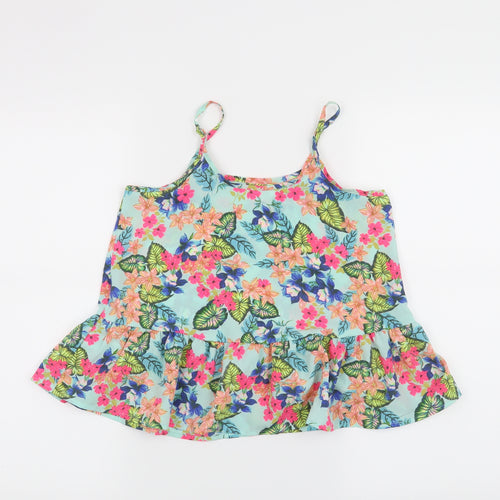 Candy Couture Girls Blue Floral  Basic Tank Size 10 Years