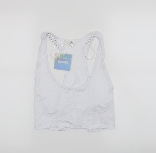 Front view of Missguided women’s white cropped tank, size UK 16