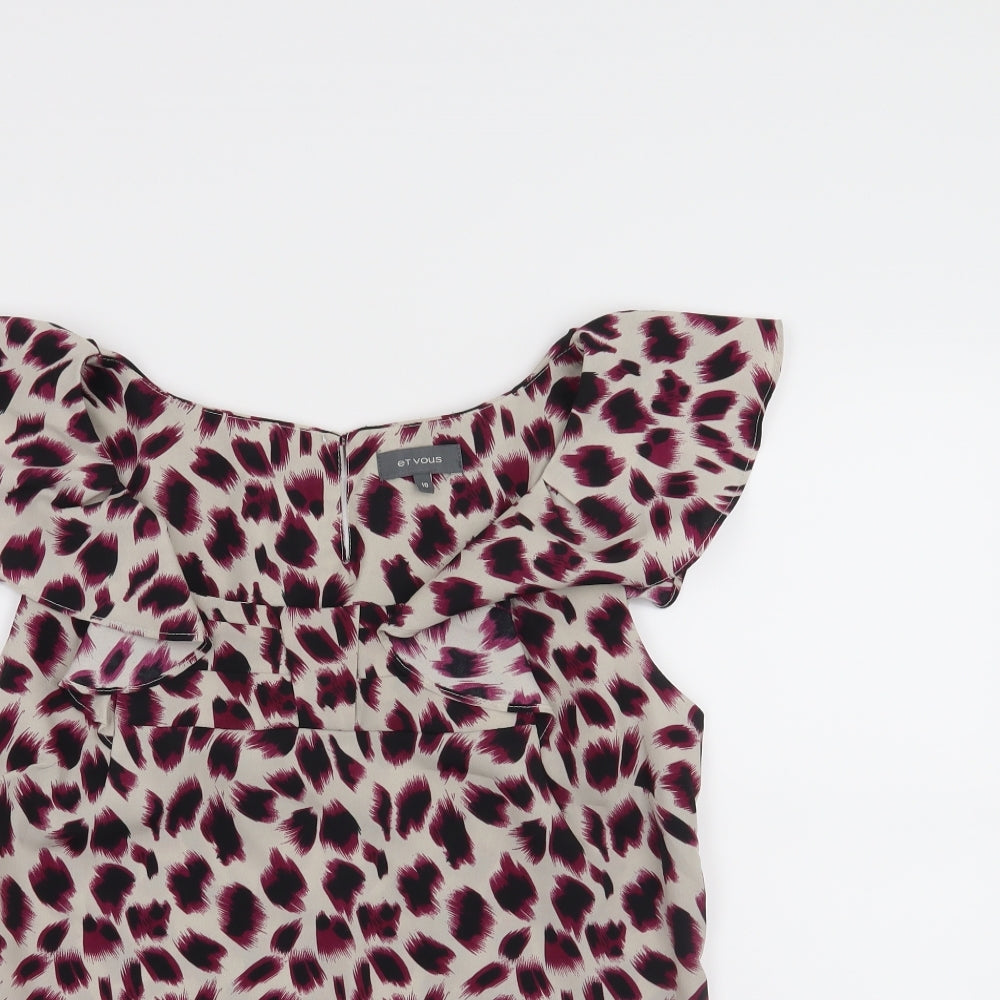 Et Vous Womens Purple Animal Print  Basic Blouse Size 10