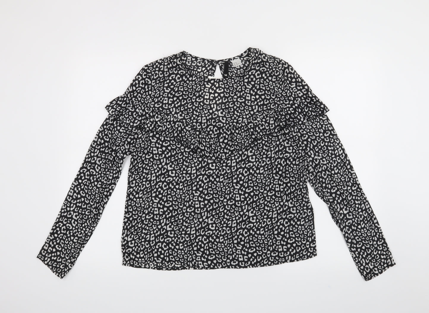 H&M Womens Black Animal Print  Basic Blouse Size 14