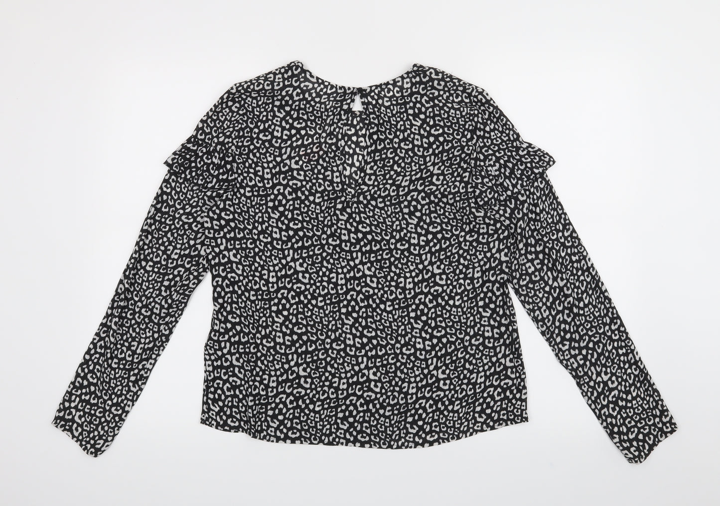 H&M Womens Black Animal Print  Basic Blouse Size 14