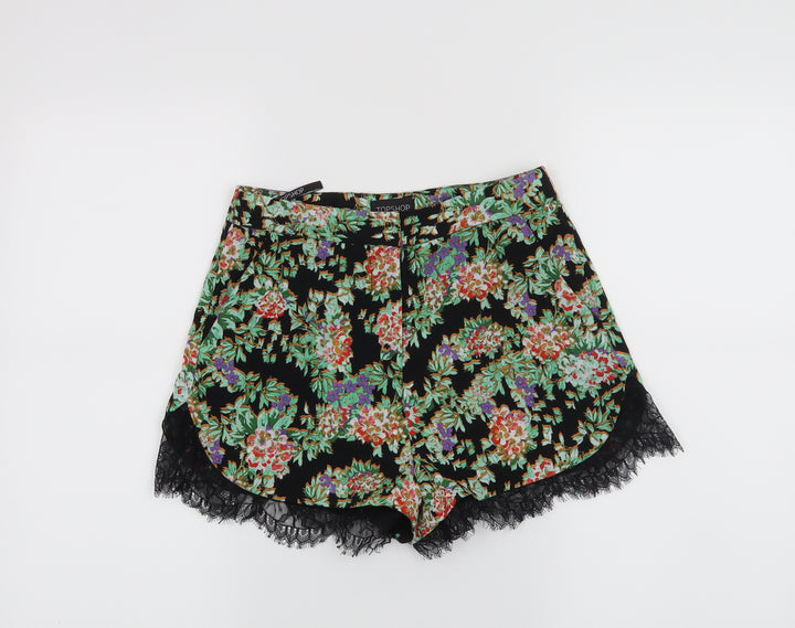 Topshop Womens Black Floral Hot Pants Shorts Size 6