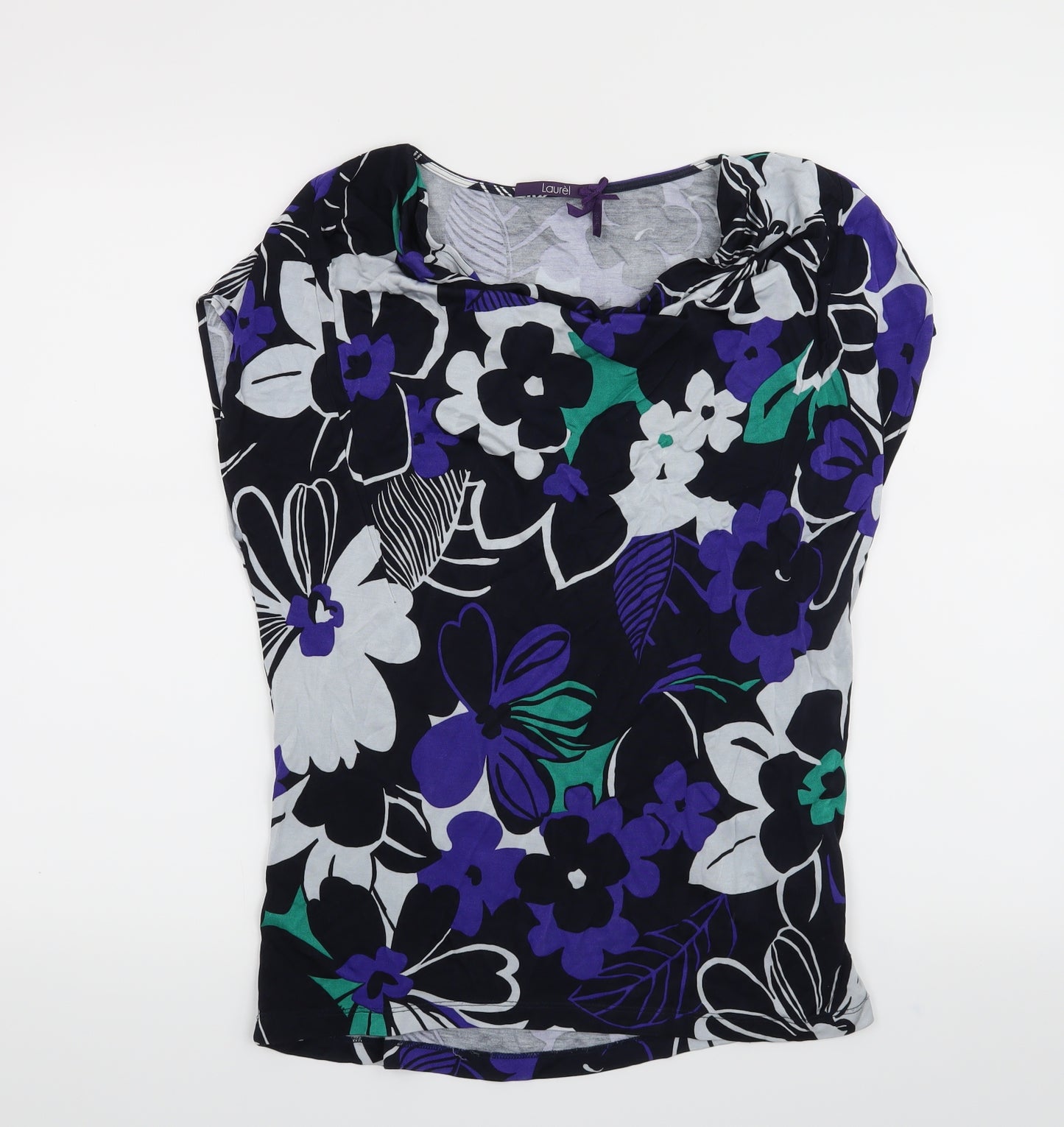 Laurel Womens Black Floral  Basic T-Shirt Size 16
