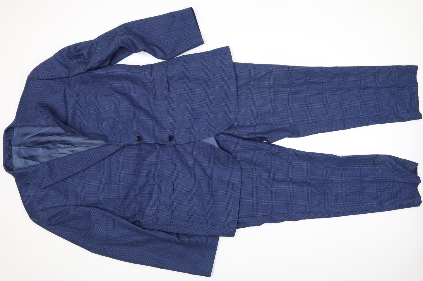 John Lewis Mens Blue Check  2 Piece Suit Size 48 L31 in