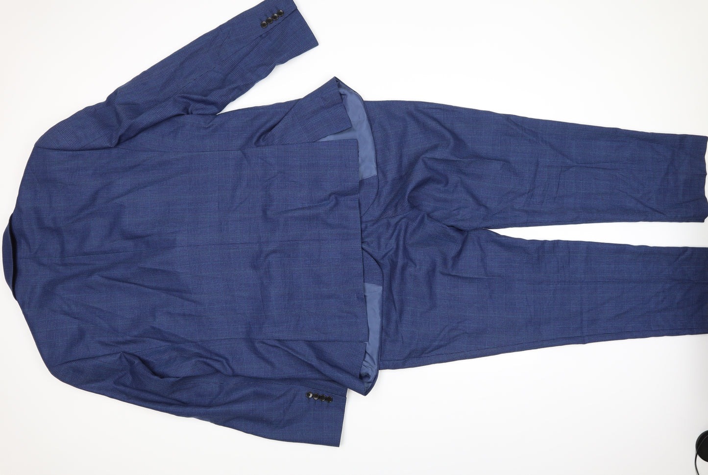 John Lewis Mens Blue Check  2 Piece Suit Size 48 L31 in