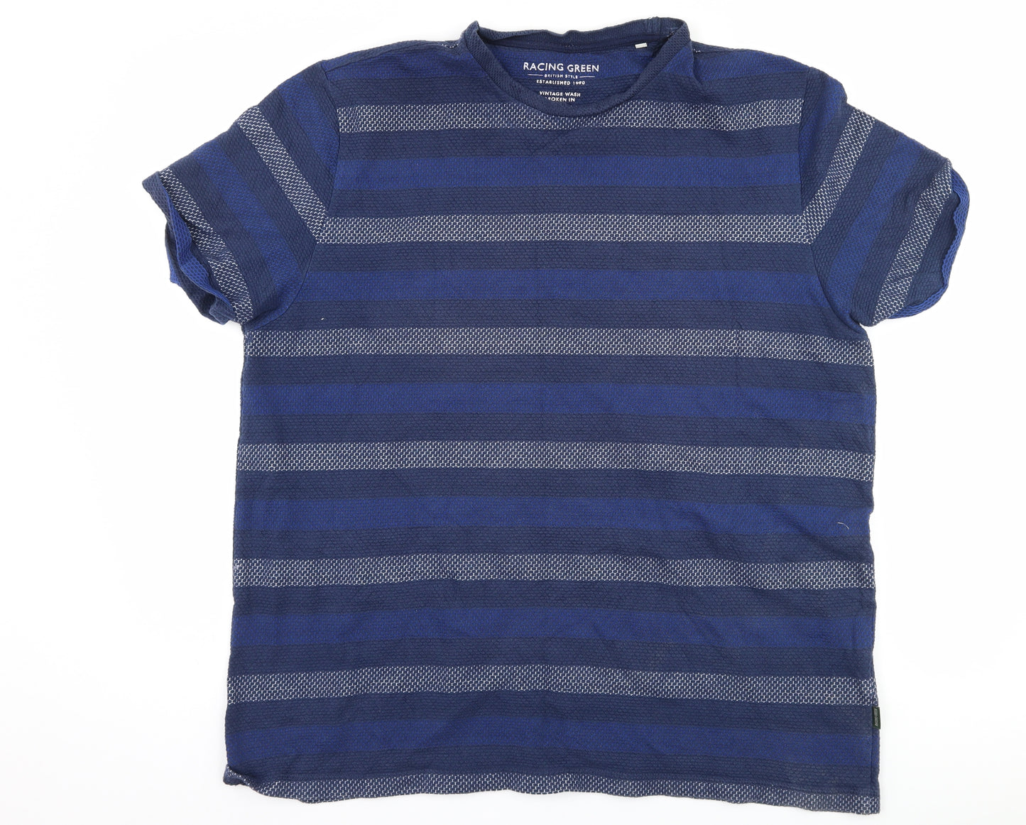 Racing Green Mens Blue Striped   T-Shirt Size XL