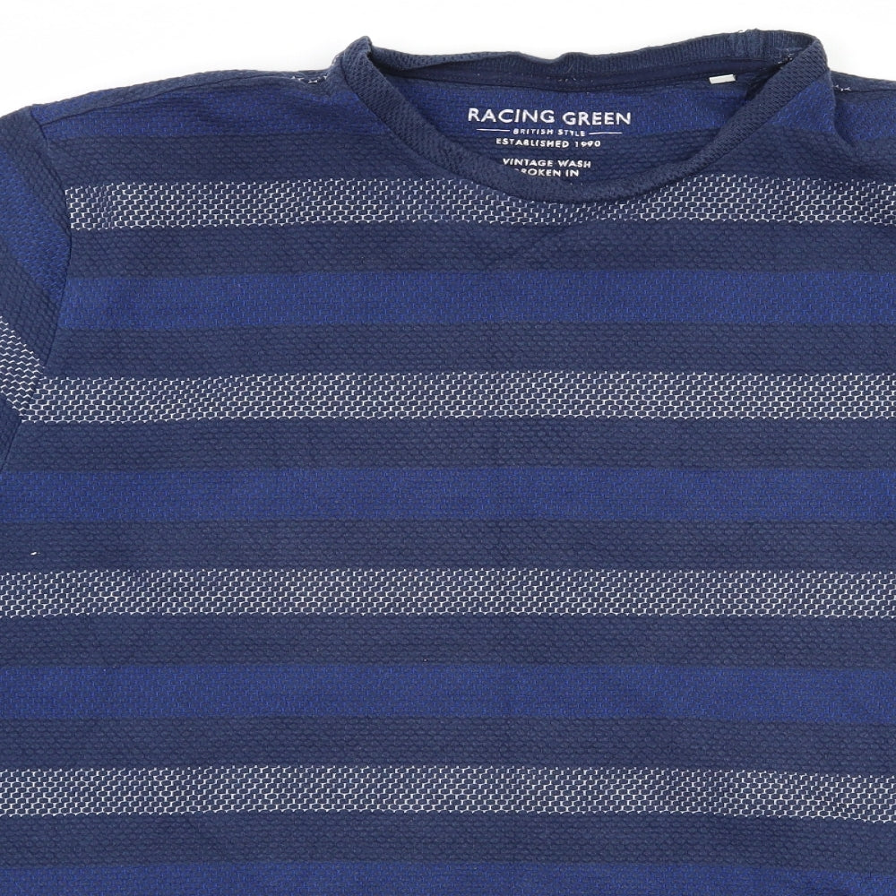 Racing Green Mens Blue Striped   T-Shirt Size XL