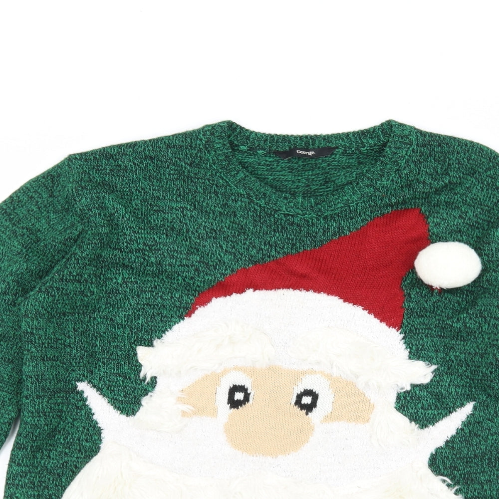 George Boys Green   Pullover Jumper Size 13-14 Years  - Christmas Santa