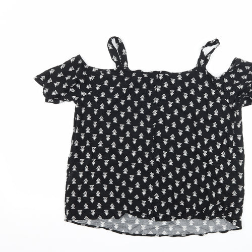 Papaya Womens Black Geometric  Basic T-Shirt Size 12  - Cut Out Shoulder