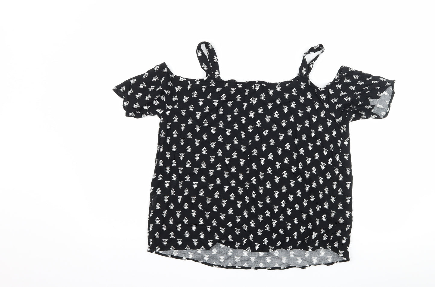 Papaya Womens Black Geometric  Basic T-Shirt Size 12  - Cut Out Shoulder