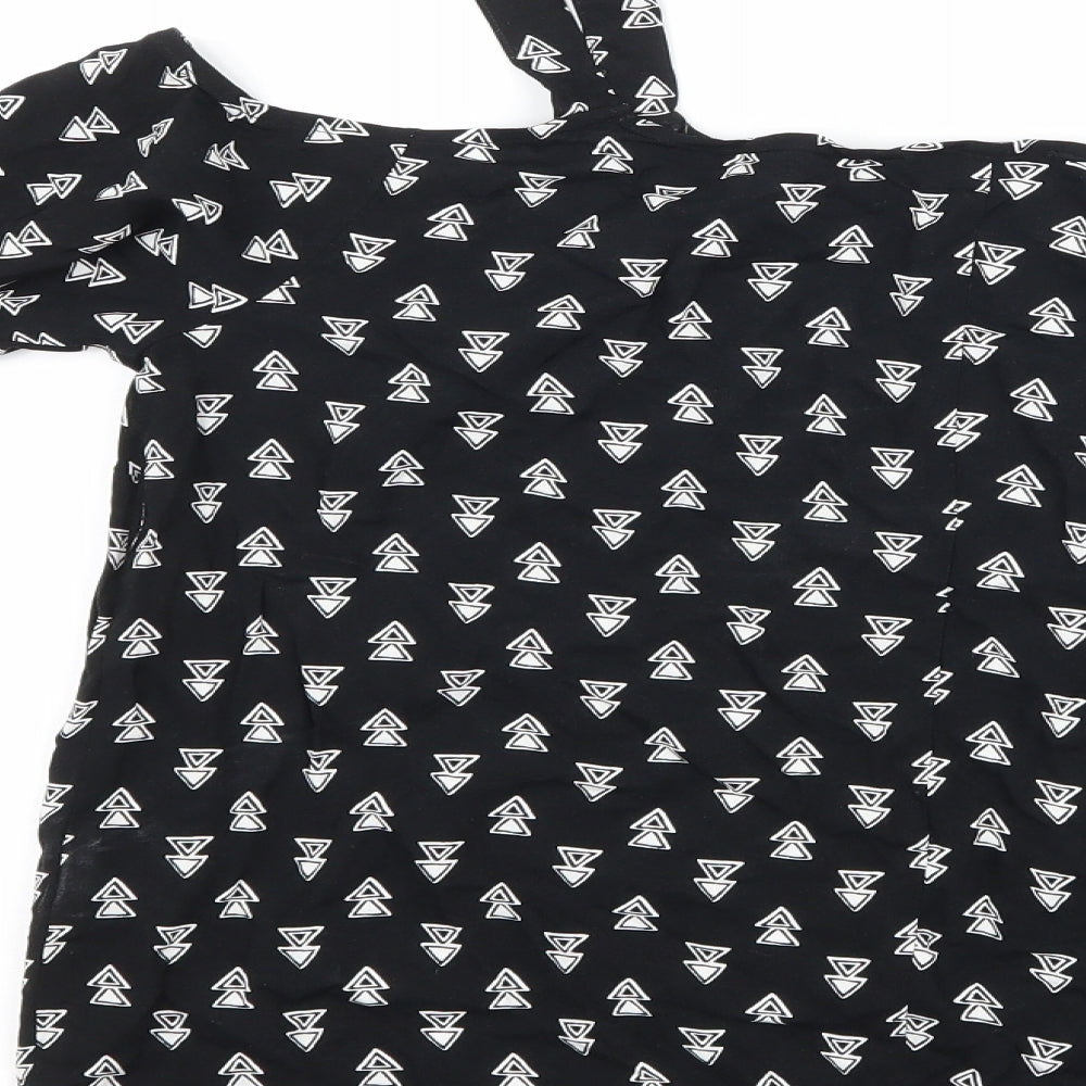 Papaya Womens Black Geometric  Basic T-Shirt Size 12  - Cut Out Shoulder