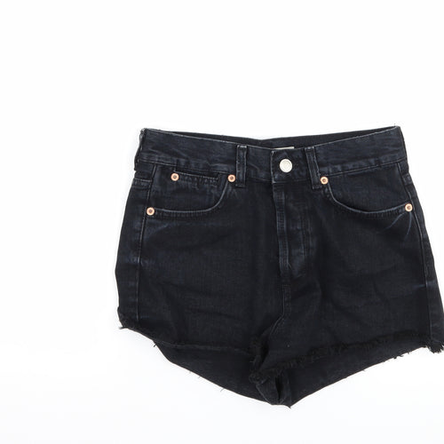 Topshop Womens Black  Denim Hot Pants Shorts Size 8