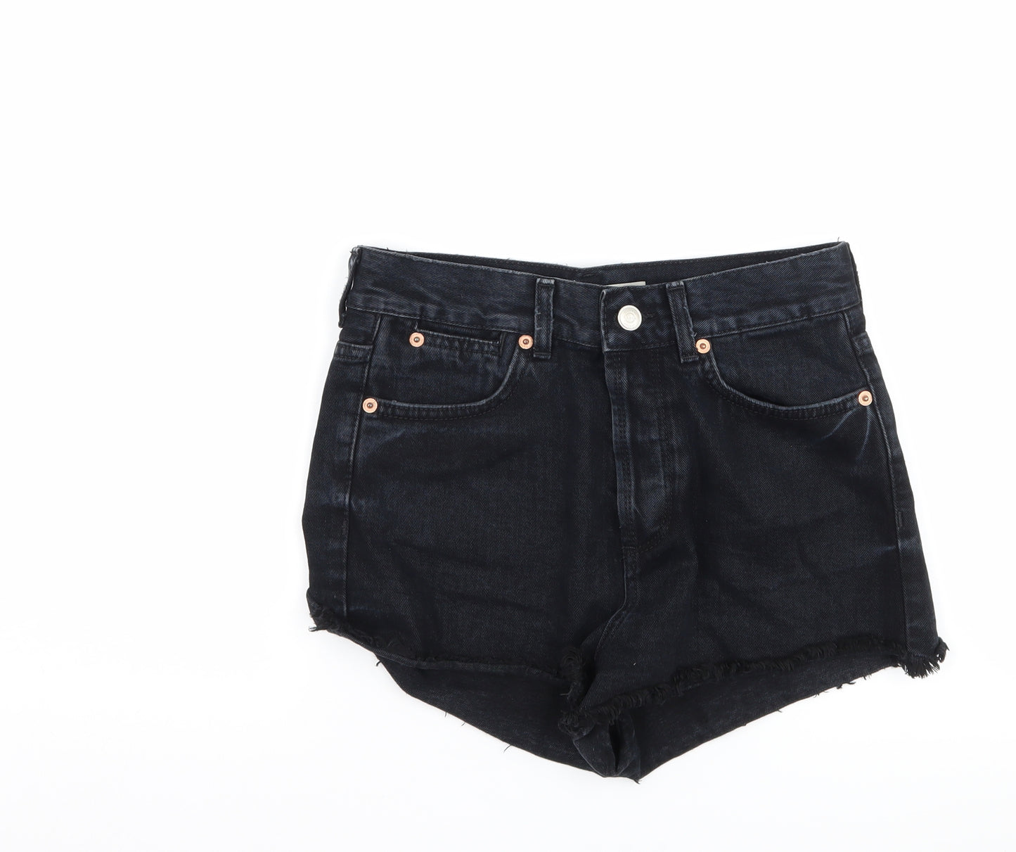 Topshop Womens Black  Denim Hot Pants Shorts Size 8