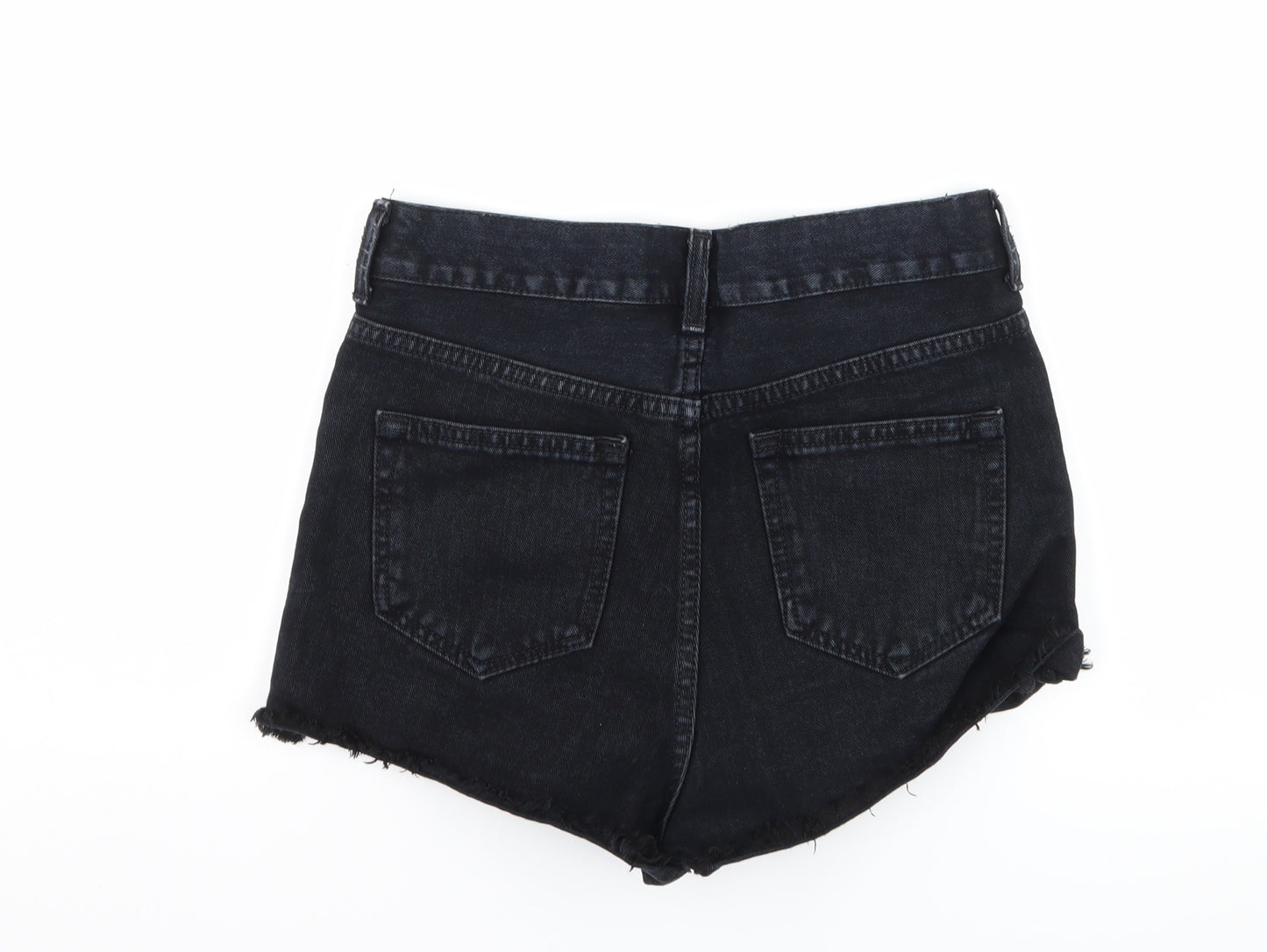 Topshop Womens Black  Denim Hot Pants Shorts Size 8