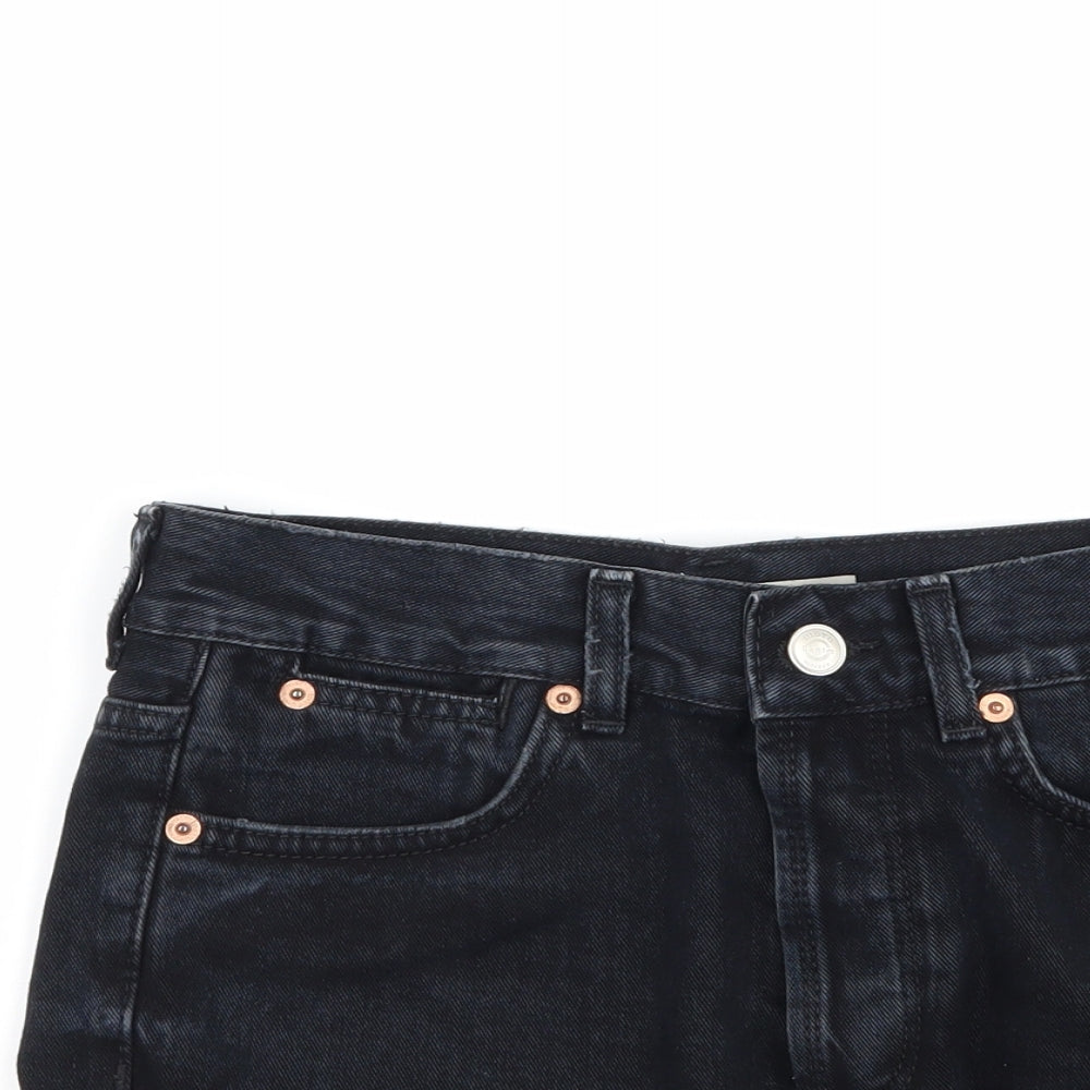 Topshop Womens Black  Denim Hot Pants Shorts Size 8
