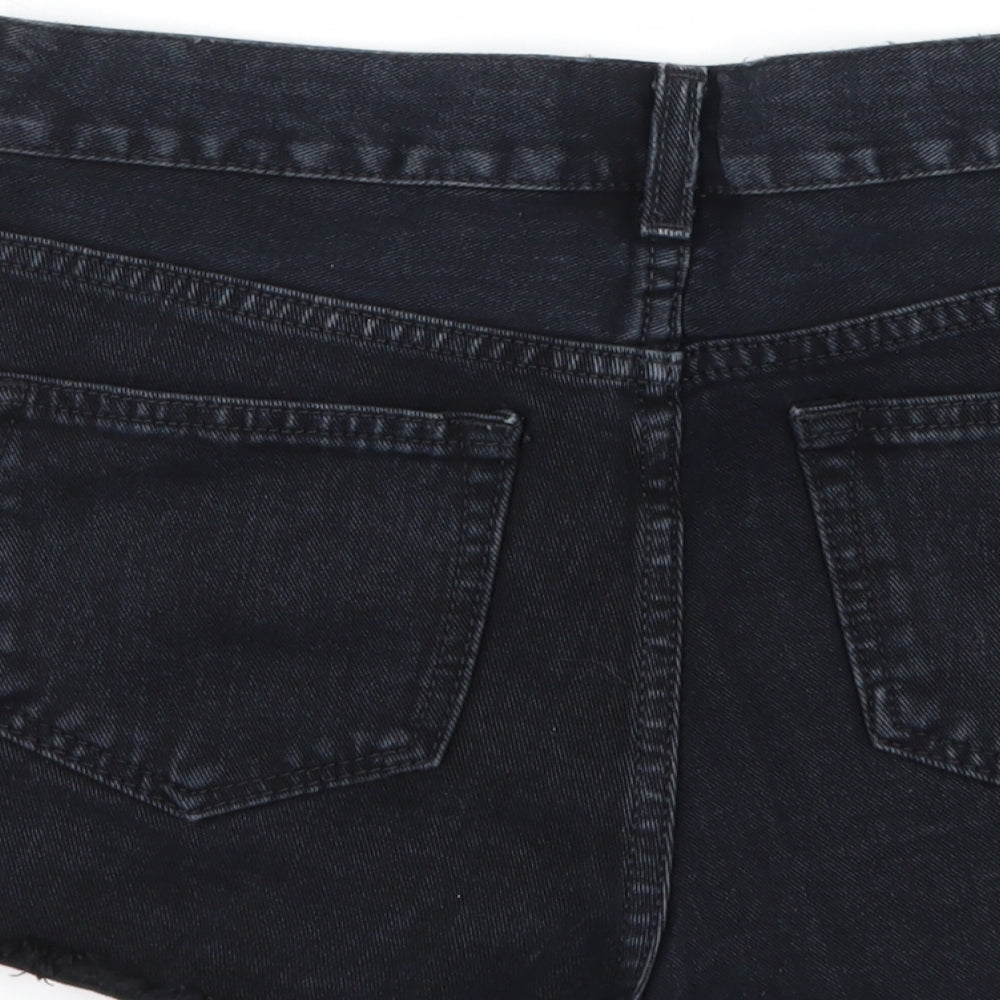 Topshop Womens Black  Denim Hot Pants Shorts Size 8