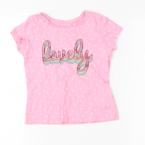 Primark Girls Pink Polka Dot  Basic T-Shirt Size 4-5 Years