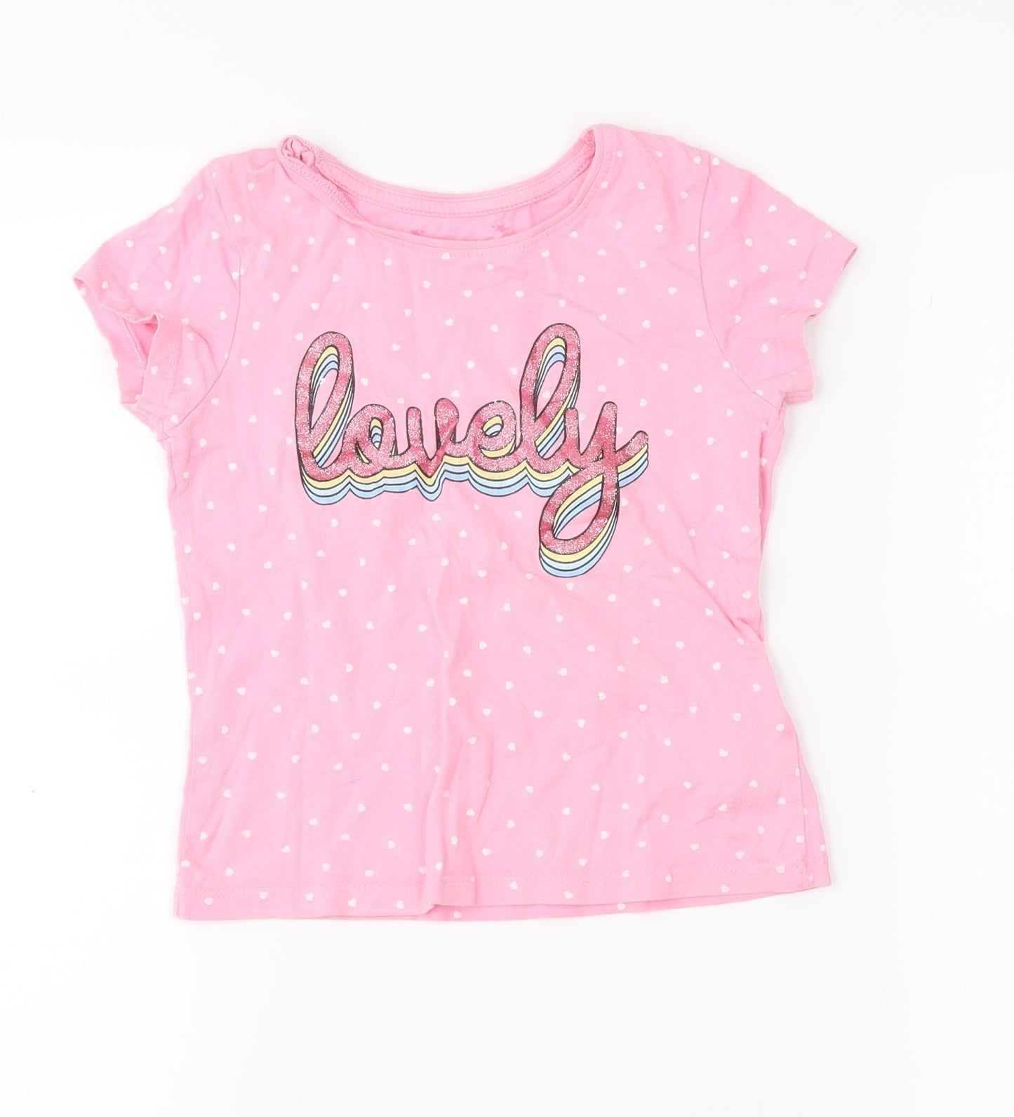Primark Girls Pink Polka Dot  Basic T-Shirt Size 4-5 Years