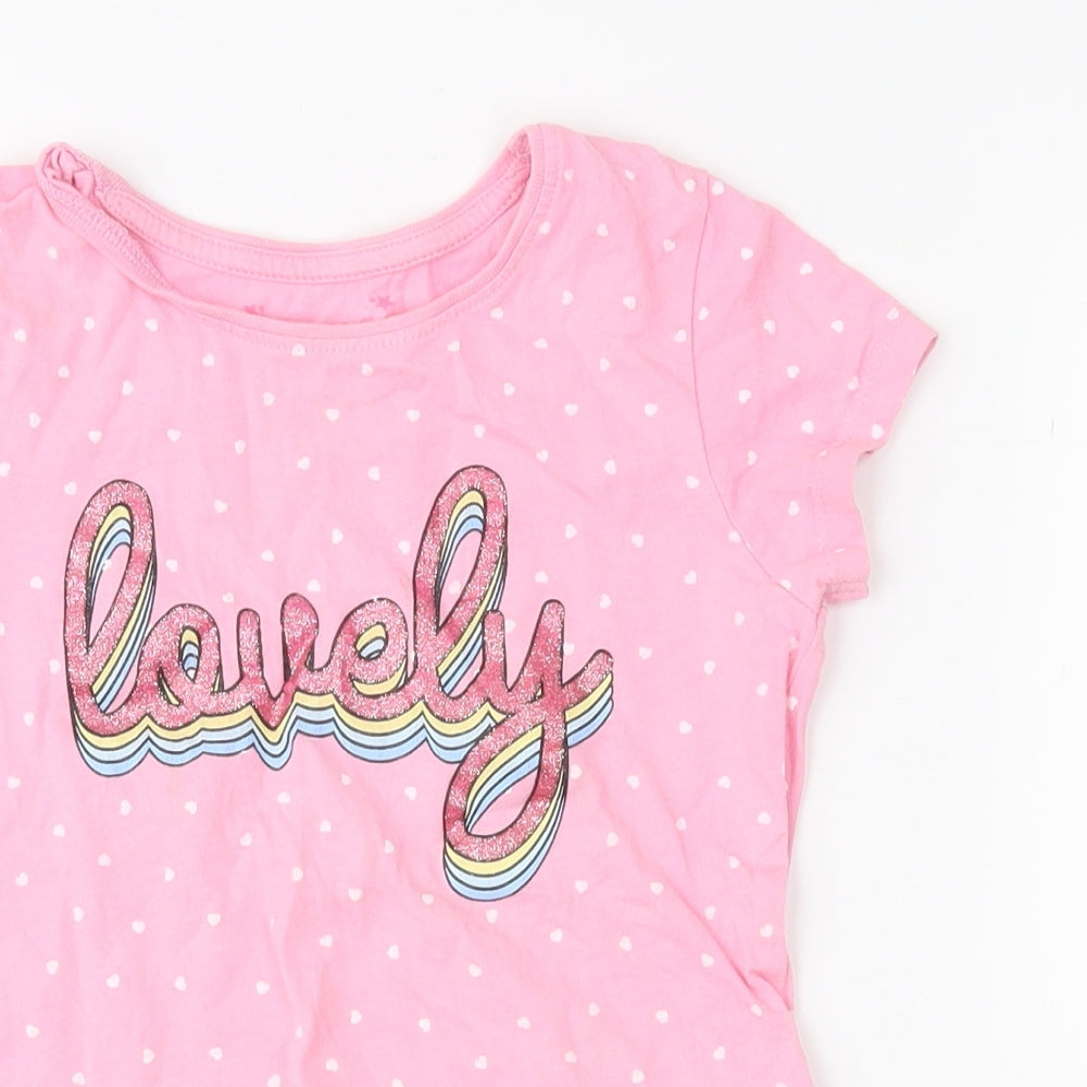 Primark Girls Pink Polka Dot  Basic T-Shirt Size 4-5 Years