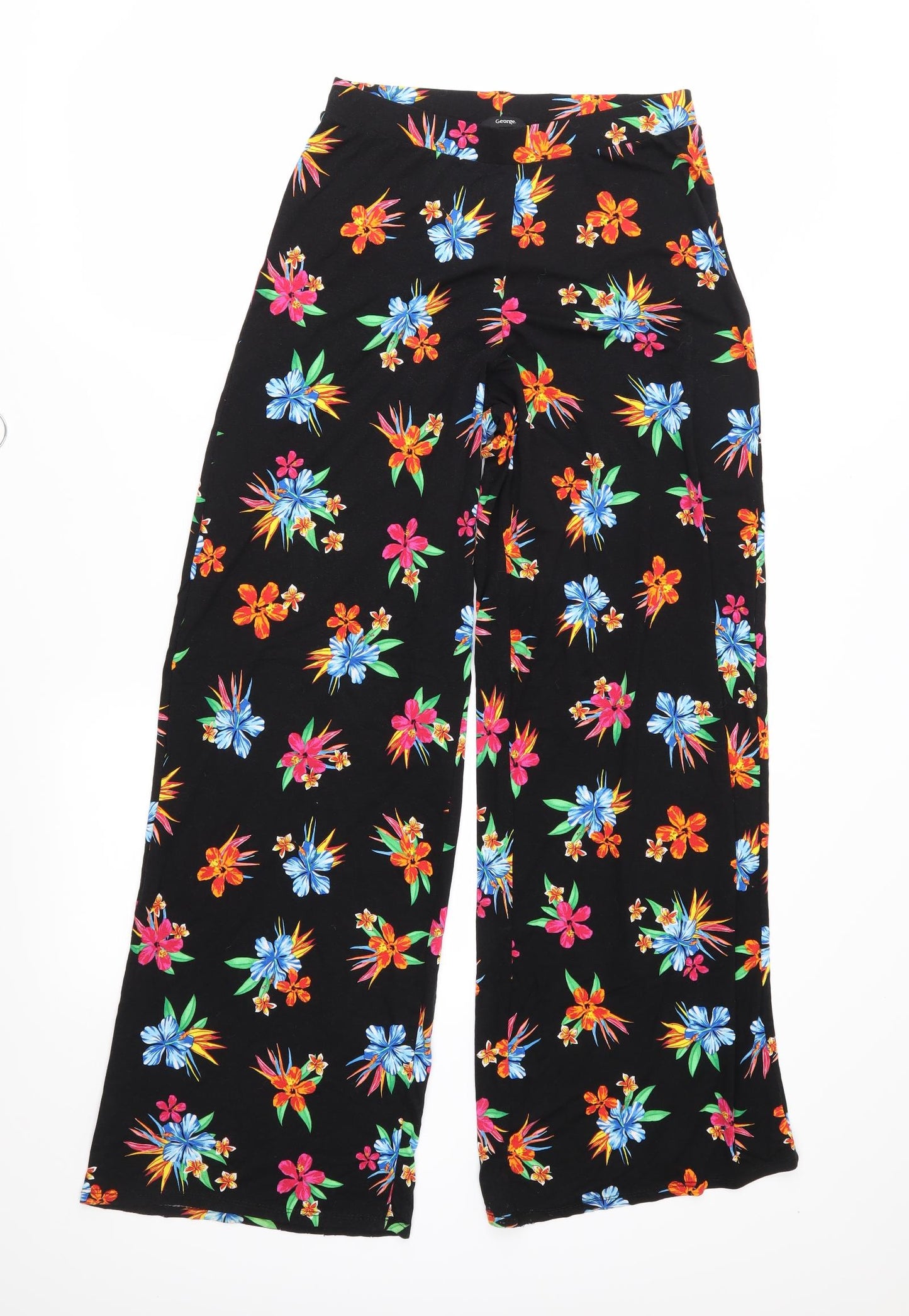 George Womens Black Floral  Trousers  Size 10 L29 in