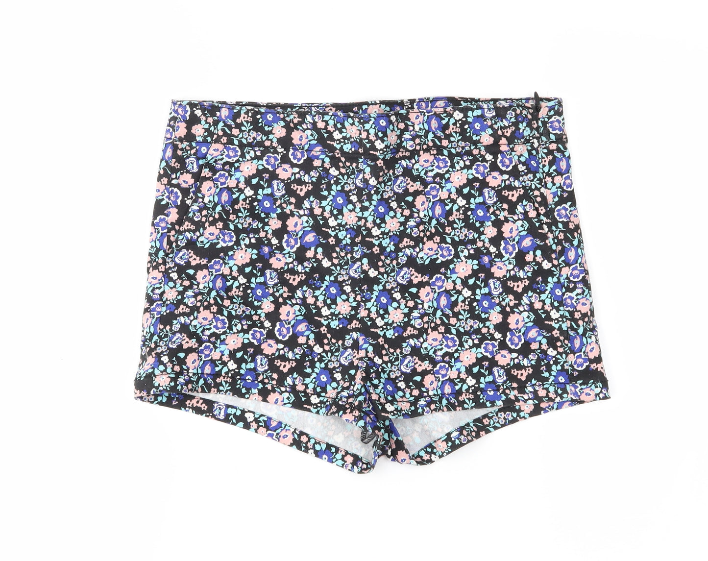 H&M Womens Black Floral  Hot Pants Shorts Size 12