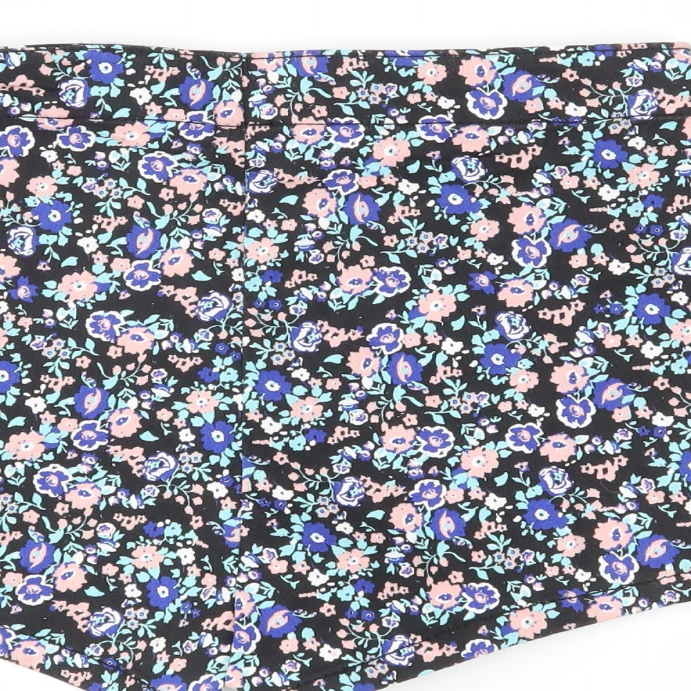 H&M Womens Black Floral  Hot Pants Shorts Size 12