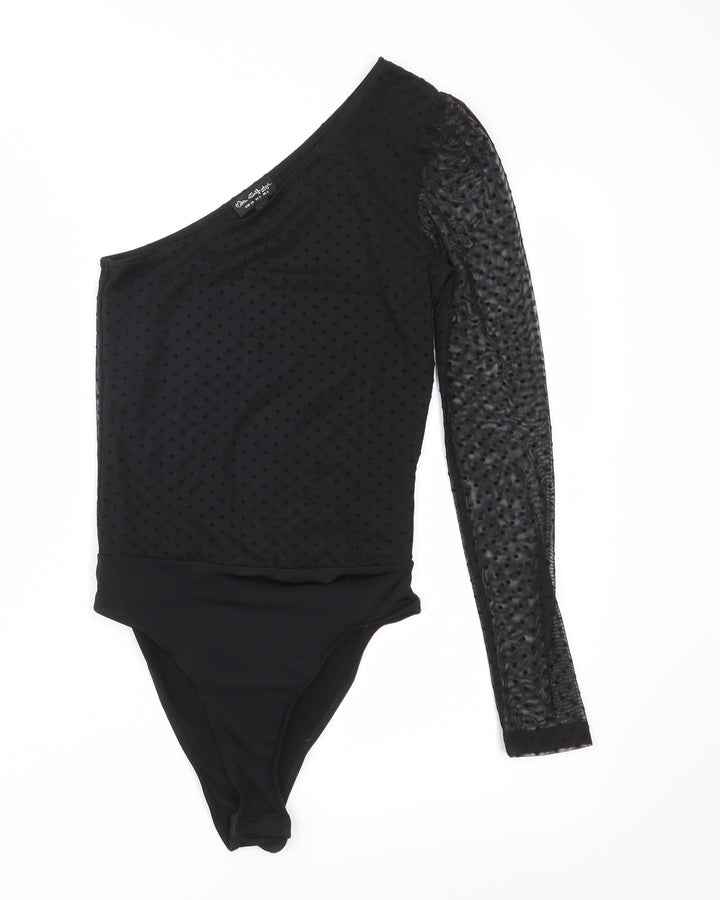 Miss Selfridge Womens Black Polka Dot  Bodysuit One-Piece Size 6