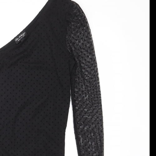 Miss Selfridge Womens Black Polka Dot  Bodysuit One-Piece Size 6