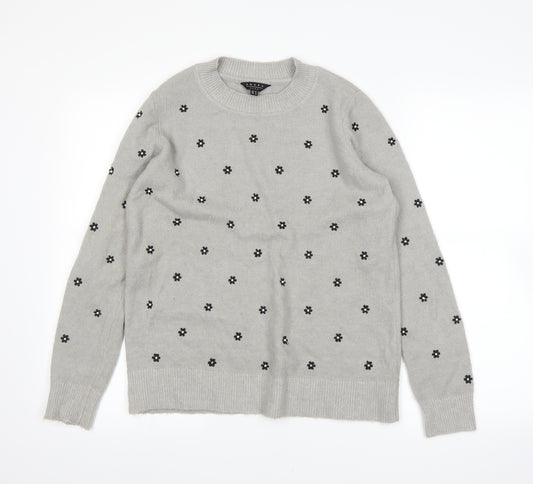 Front view of amara women’s grey jumper, size UK 12