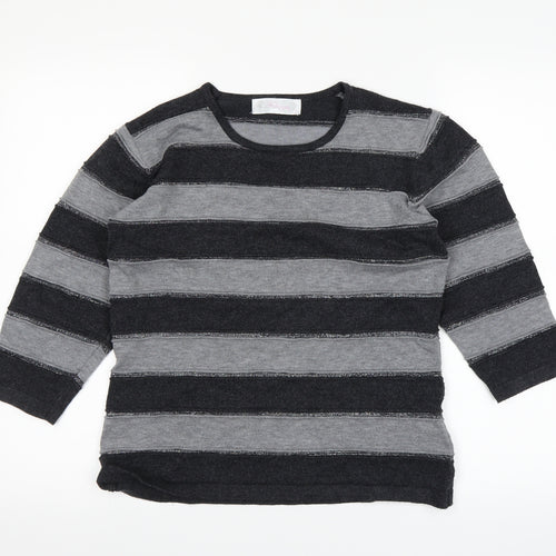 fabrizie Womens Black Striped  Pullover Jumper Size S
