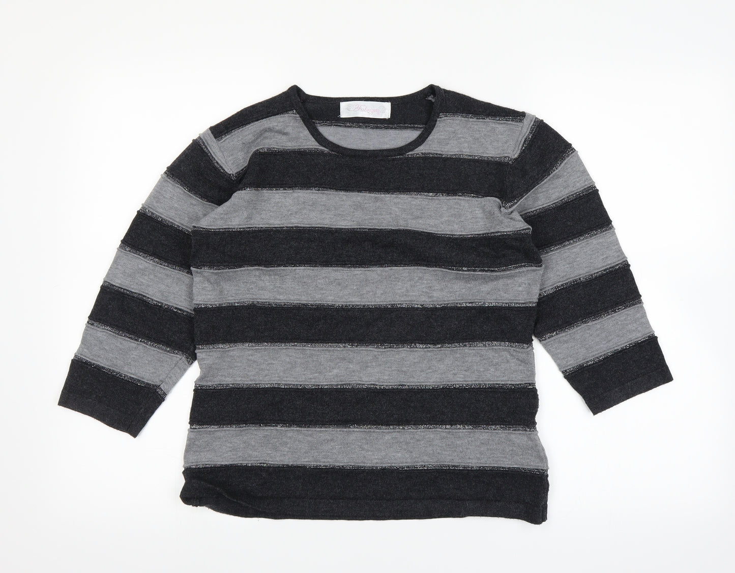 fabrizie Womens Black Striped  Pullover Jumper Size S