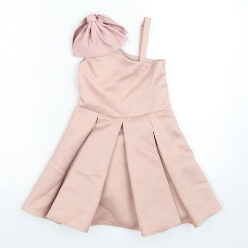 River Island Girls Pink  Satin Fit & Flare  Size 5 Years  - bow, party formal occasion