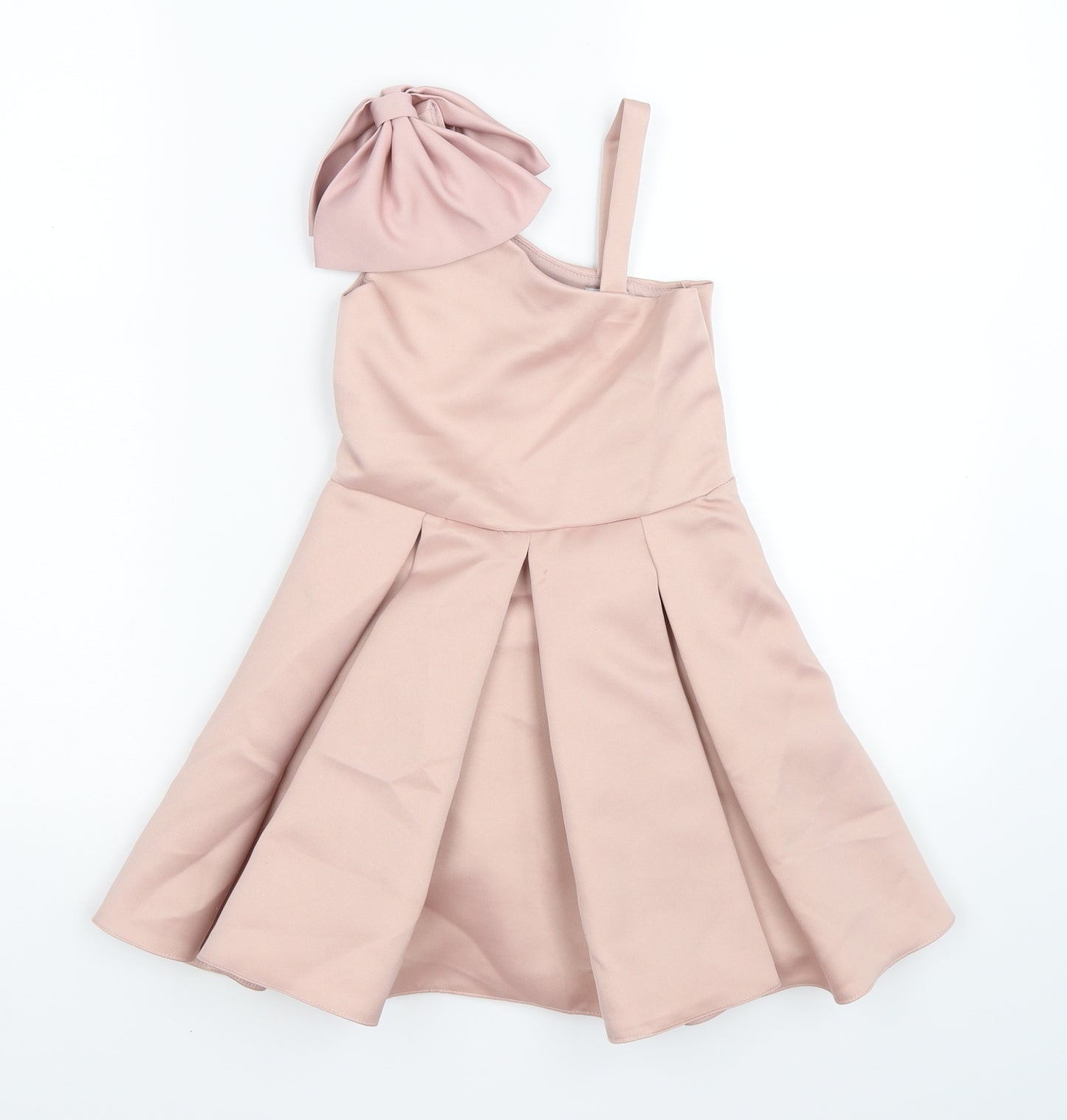 River Island Girls Pink  Satin Fit & Flare  Size 5 Years  - bow, party formal occasion