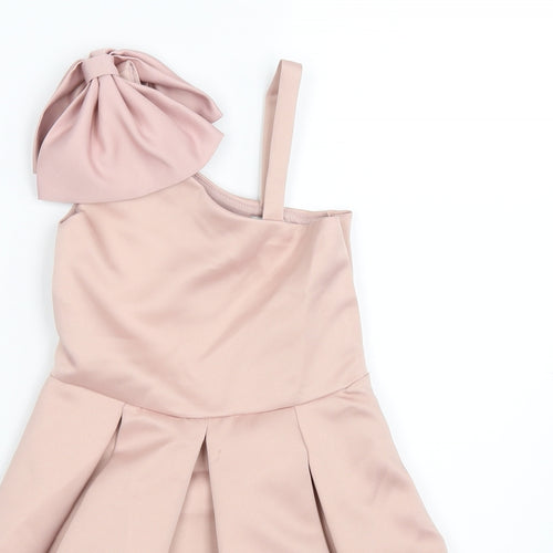 River Island Girls Pink  Satin Fit & Flare  Size 5 Years  - bow, party formal occasion