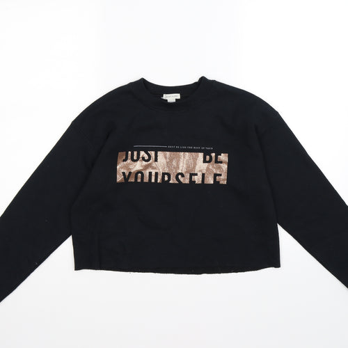 River Island Girls Black  Jersey Pullover Sweatshirt Size 9-10 Years  - be yourself
