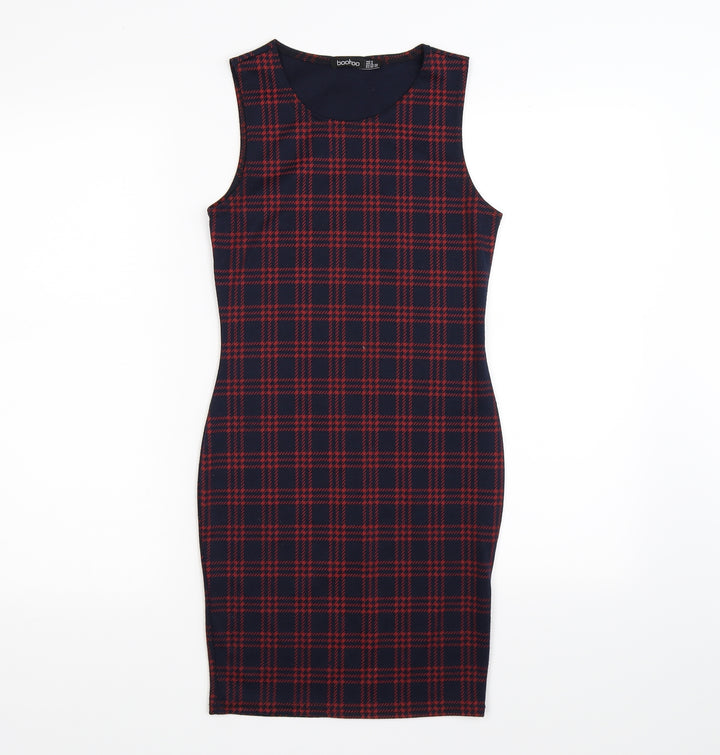 Boohoo Womens Blue Check Bodycon Size 4