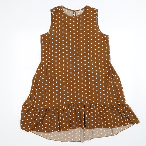 Preworn Womens Brown Polka Dot  Tank Dress  Size M  - ruffle