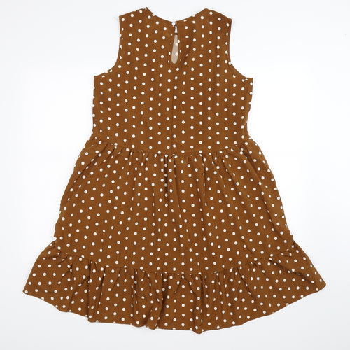 Preworn Womens Brown Polka Dot  Tank Dress  Size M  - ruffle