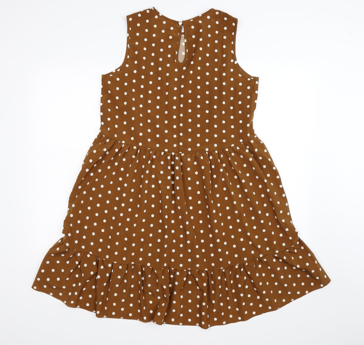Preworn Womens Brown Polka Dot  Tank Dress  Size M  - ruffle