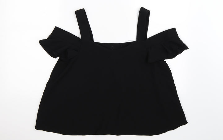 Topshop Womens Black Basic T-Shirt Size 16 - cold shoudler