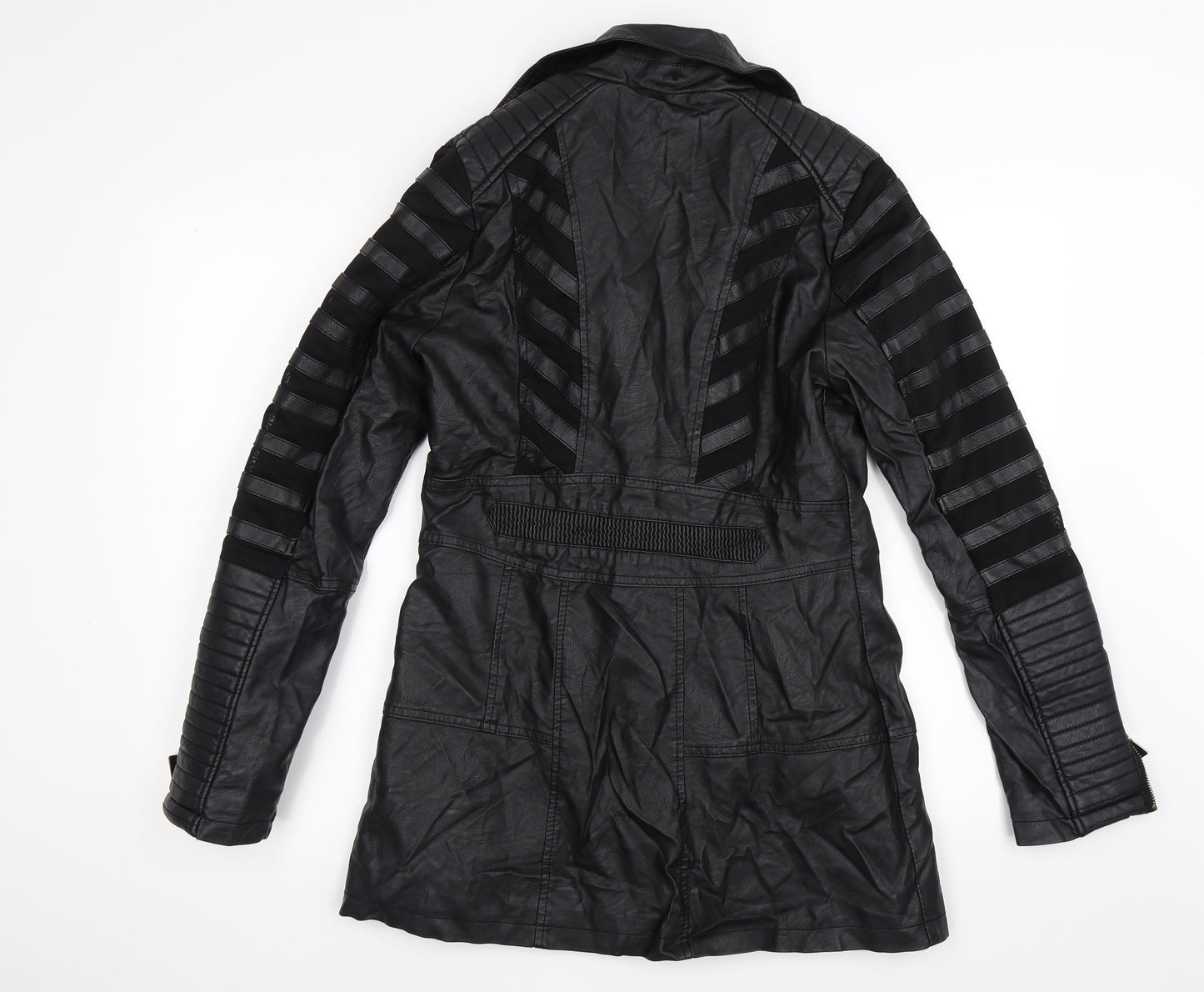 L'olive Verte Womens Black Striped  Biker Coat Size L  - faux leather