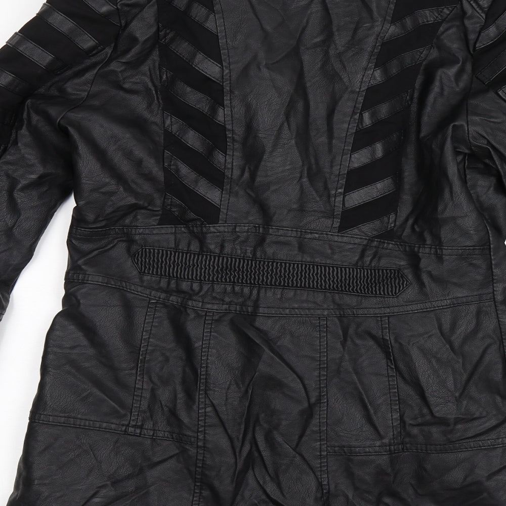 L'olive Verte Womens Black Striped  Biker Coat Size L  - faux leather