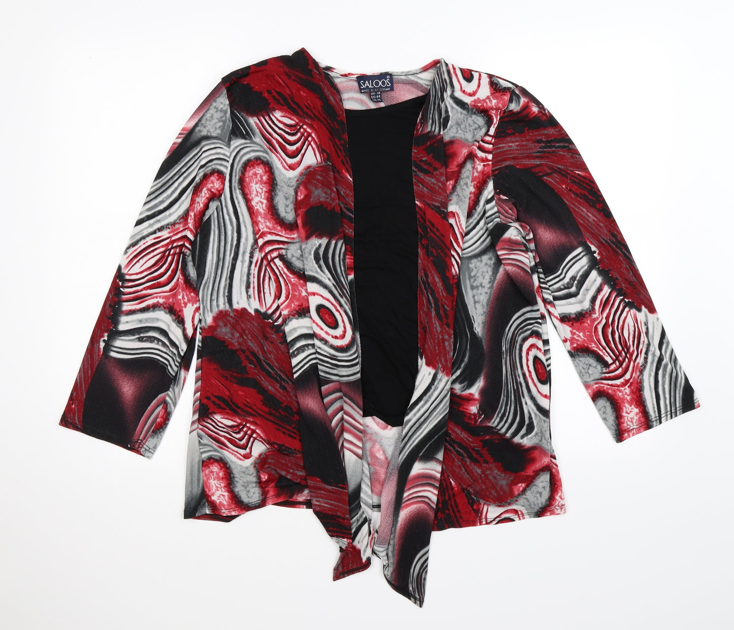 Saloos Womens Red Floral  Basic T-Shirt Size 18  - mock waterfall cardi