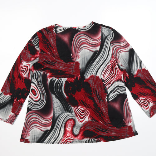 Saloos Womens Red Floral  Basic T-Shirt Size 18  - mock waterfall cardi