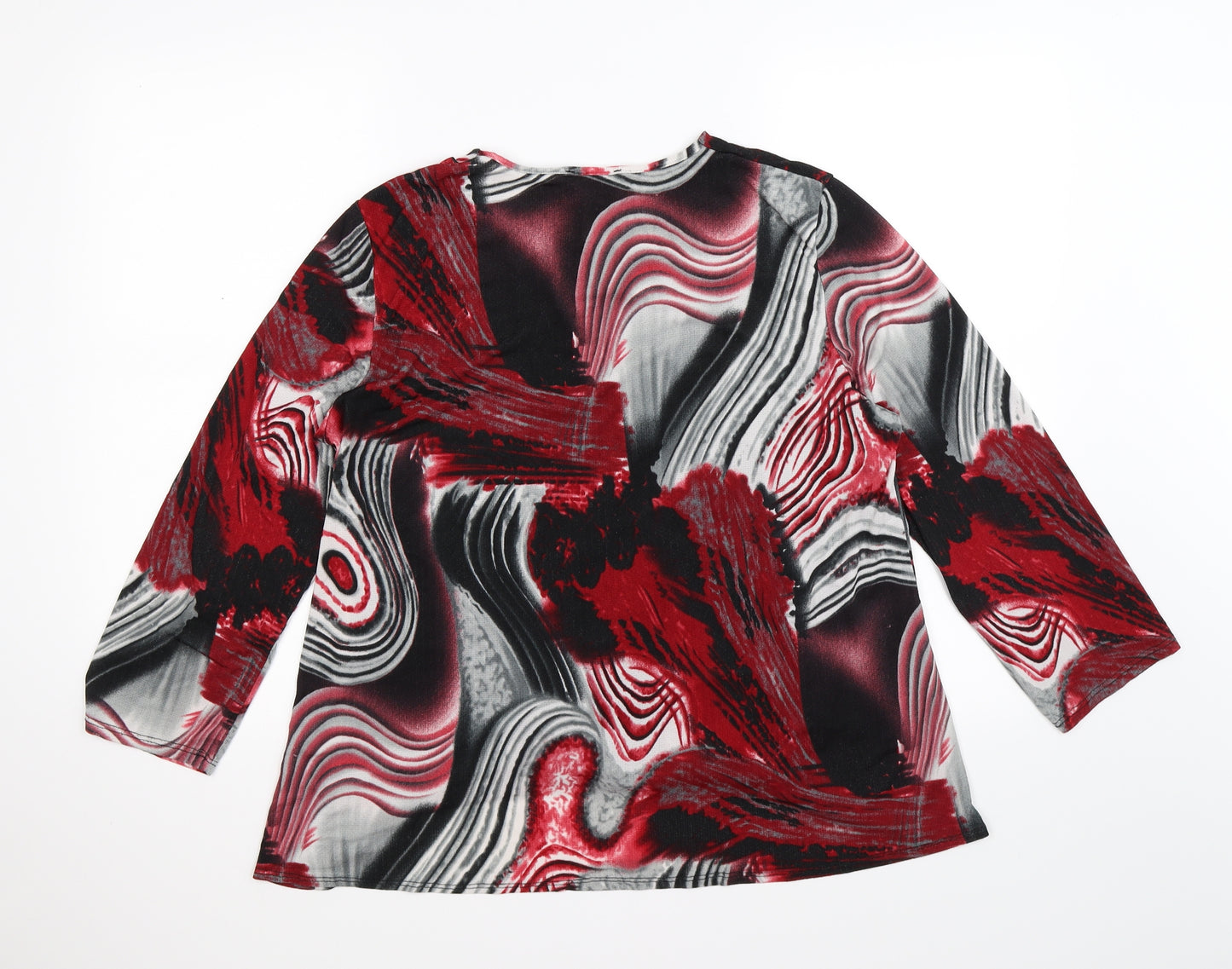 Saloos Womens Red Floral  Basic T-Shirt Size 18  - mock waterfall cardi