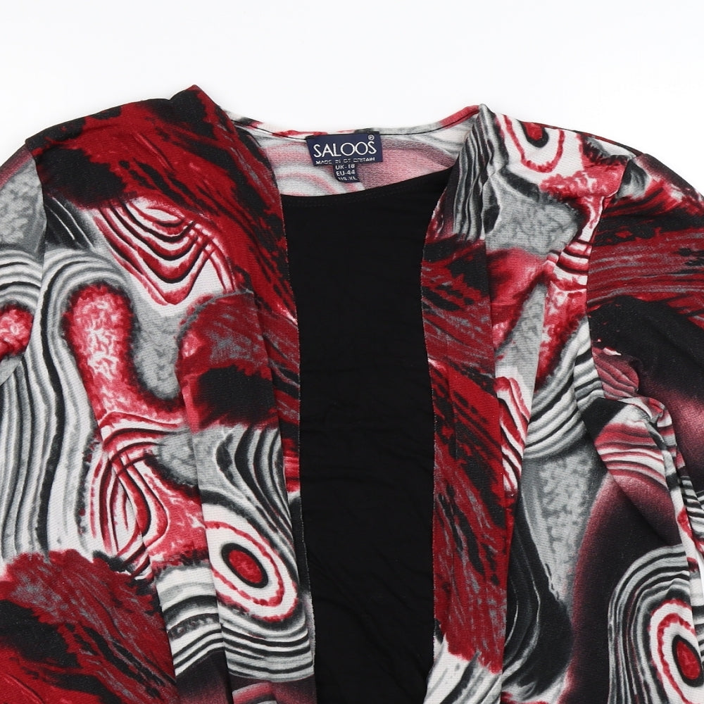 Saloos Womens Red Floral  Basic T-Shirt Size 18  - mock waterfall cardi