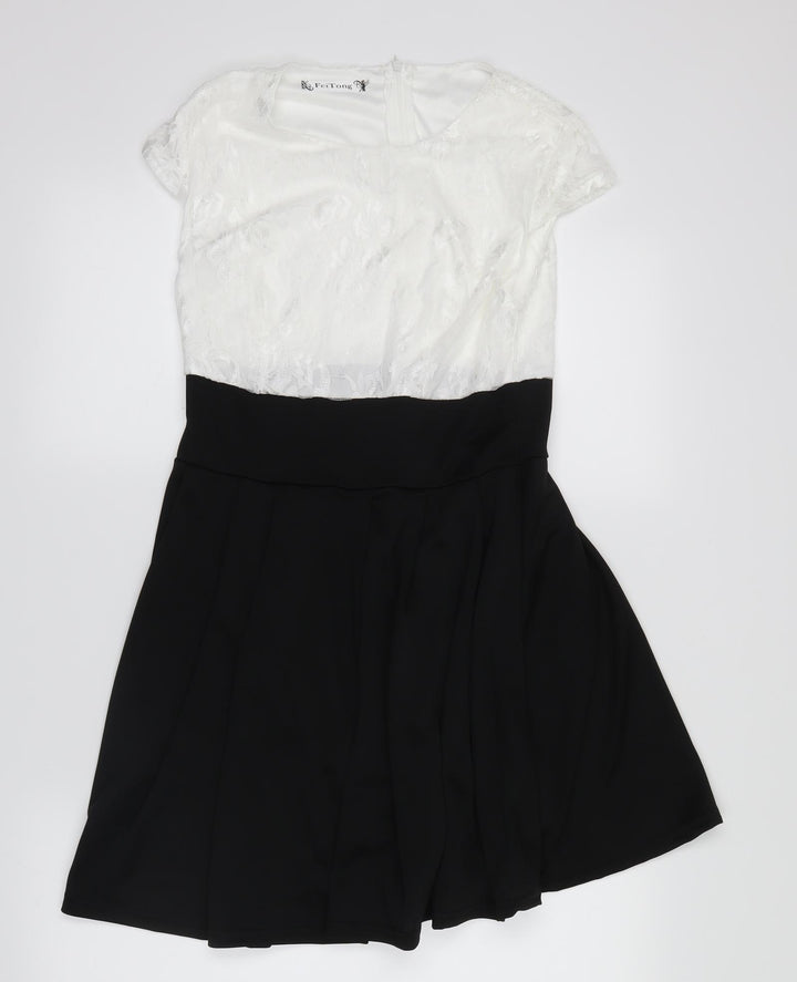 fei tong Womens White Floral T-Shirt Dress Size M