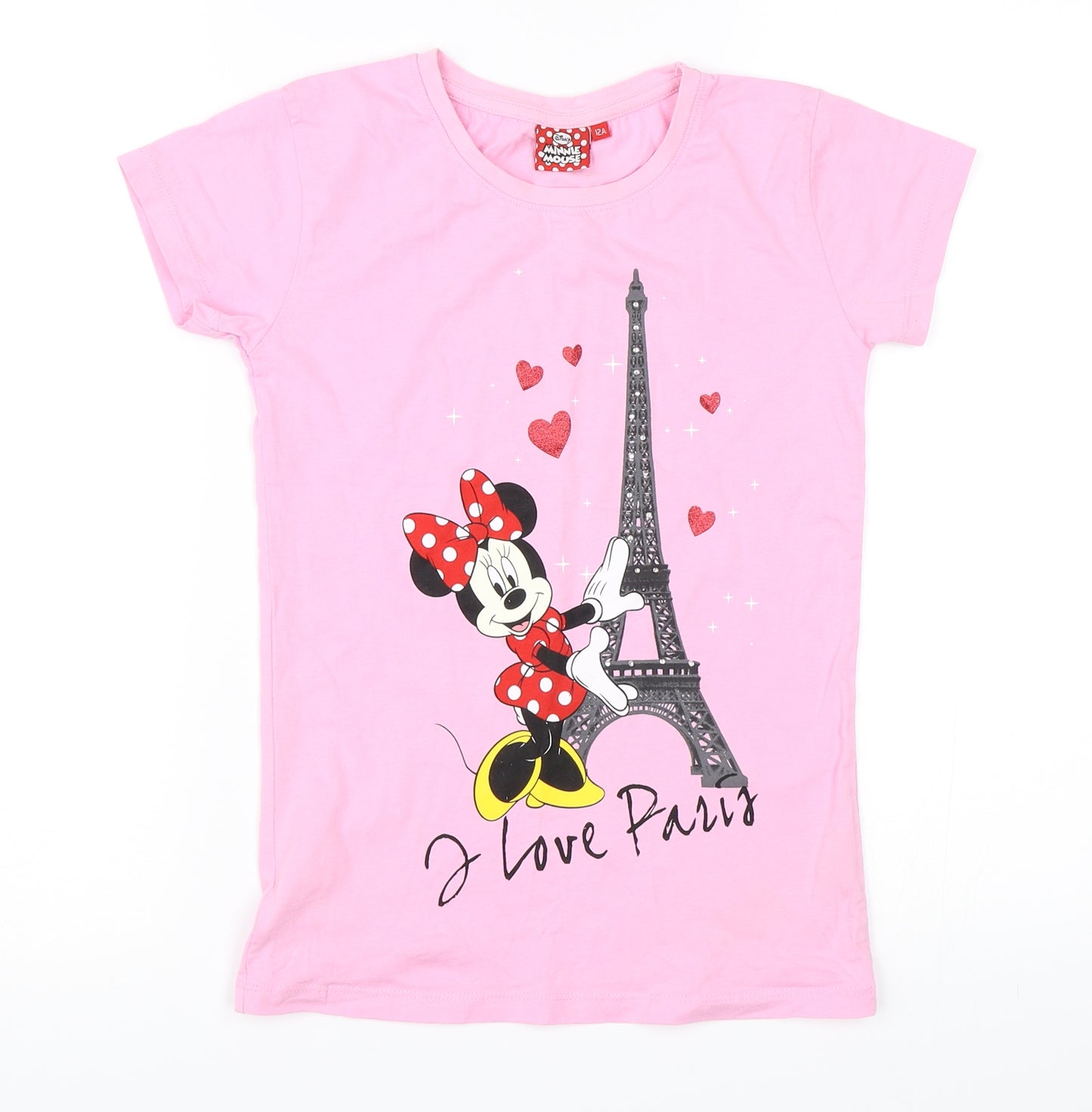 Disney Girls Pink   Basic T-Shirt Size 12 Years  - Minnie Mouse