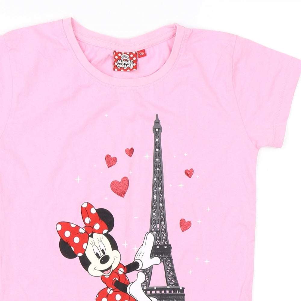 Disney Girls Pink   Basic T-Shirt Size 12 Years  - Minnie Mouse